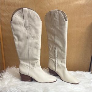 Sam Edelman Britten Western Boot Modern Ivory Leather Size 8.5